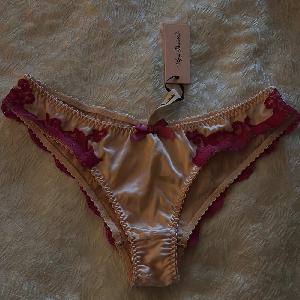 Agent Provocateur Beige and Pink Lace Trim Panties